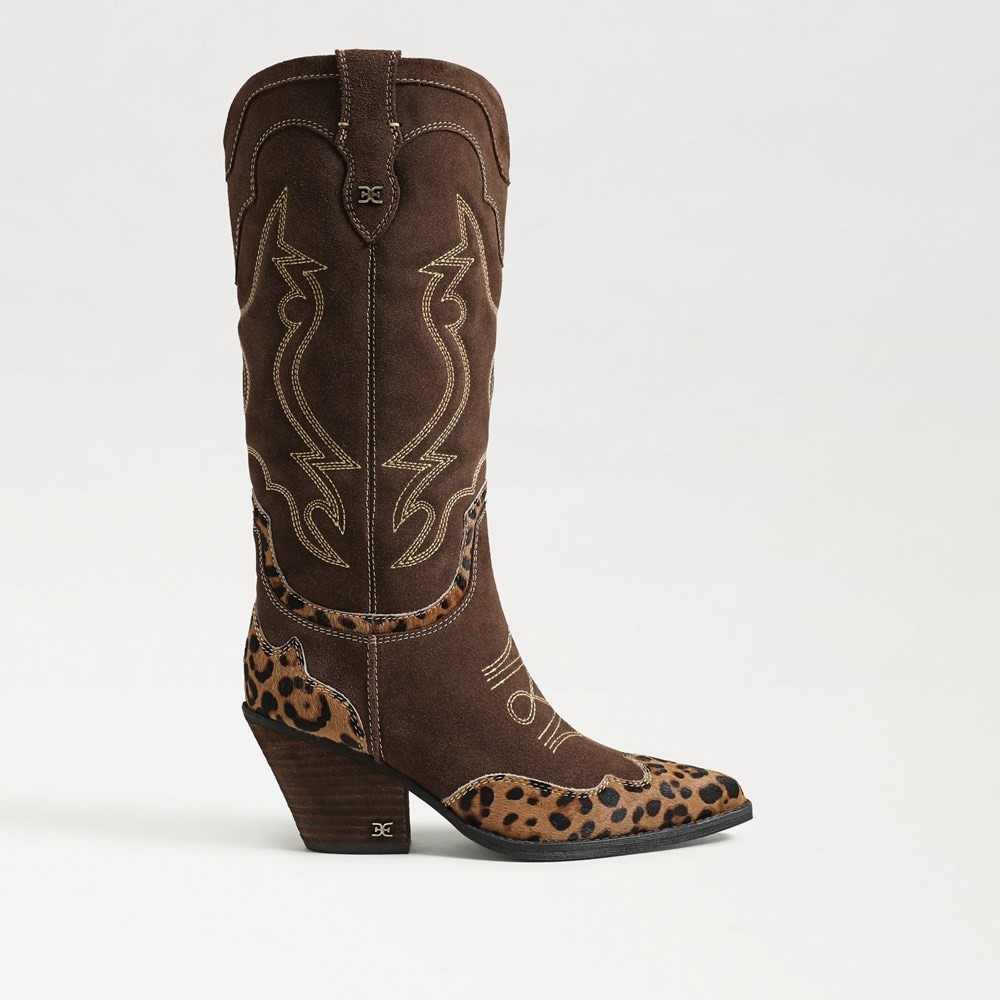 Sam Edelman Brown and Leopard Heeled Boots - Picture 6 of 7